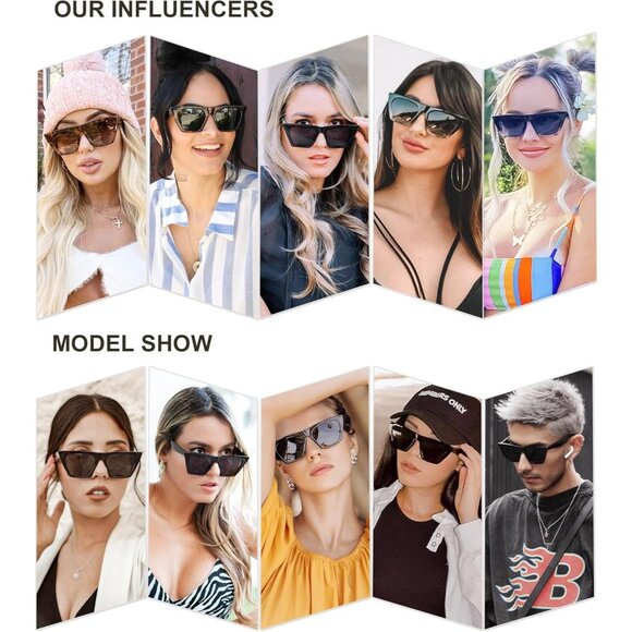 Women's Marble Black Grey Oversized Square Cateye Trendy Polarized Sunglasses - Picture 4 of 6